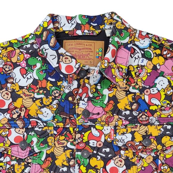 Levis x Super Mario Bros Jean Jacket Womens‎ Small Cropped Graphic Print New - Picture 3 of 12